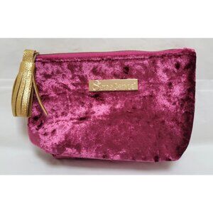 SeneGence Burgundy Purple Velvet Cosmetic Makeup Bag Gold Tassel Hardware Zipper